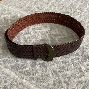 Brown leather wide braided belt